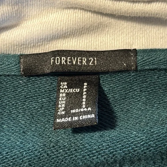 Forever 21 Green White Striped Long Sleeve Pull Over Crop Top Sweatshirt - Picture 4 of 5